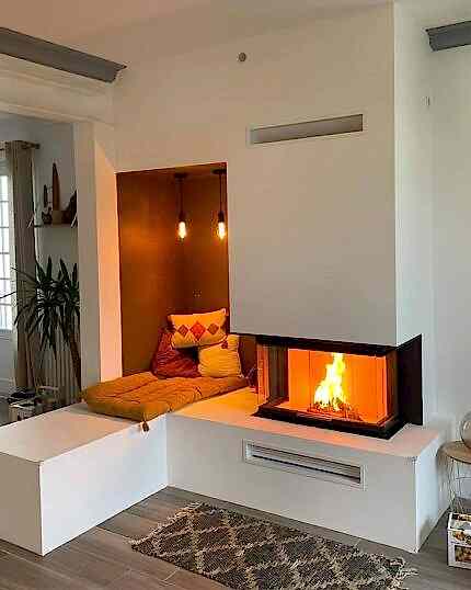 3 Tarafı Camlı Asansörlü Şömine