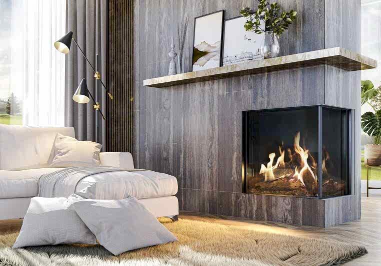 L Tipi Yüksek Camlı Asansörlü Şömine