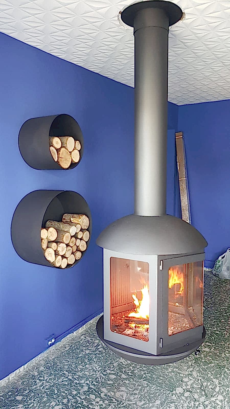 Altıgen Bombeli Asma Şömine