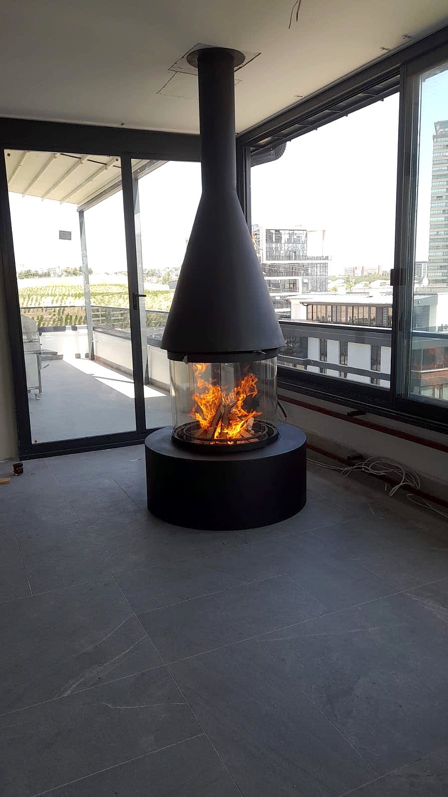 Oval Camlı Orta Şömine