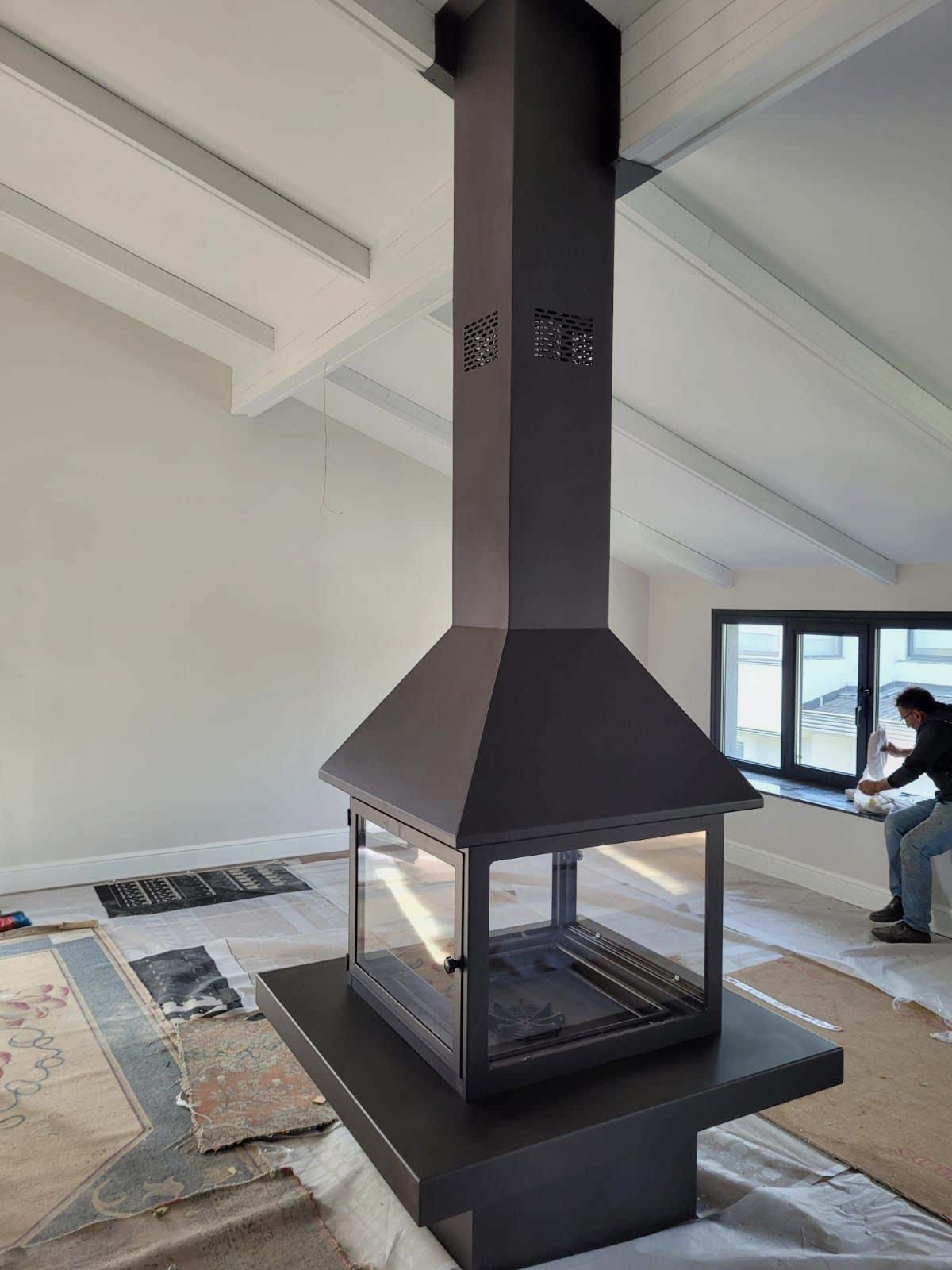 90 cm Cam Kare Orta Şömine