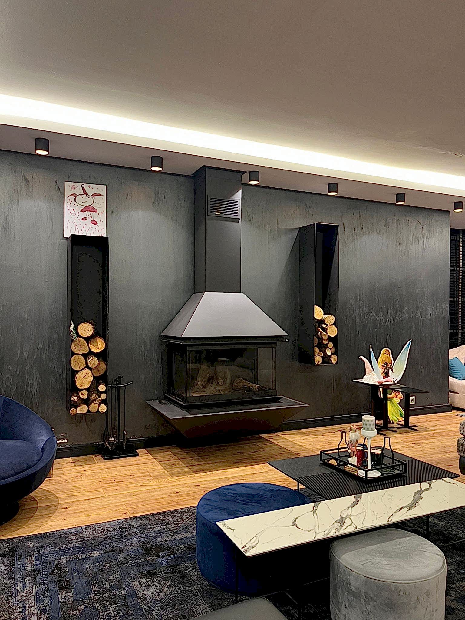 ASMA SALON ŞÖMİNESİ ÜÇ TARAFI CAMLI